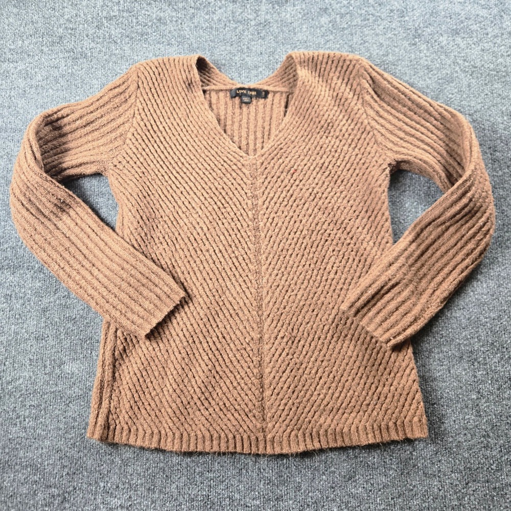 Love Tree Cardigan Women Large Brown Excellent Marled Knit Open Front (T9)